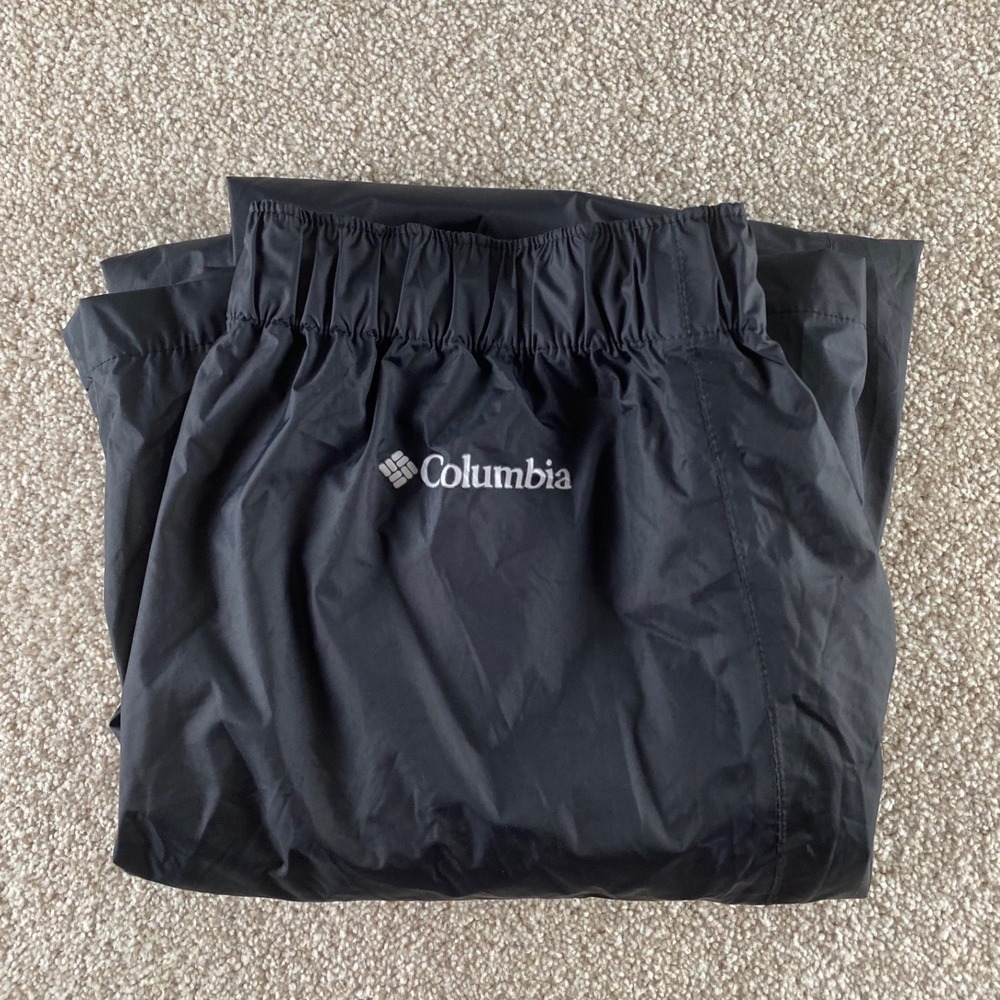Columbia Mens M 30L Black Rain Pants Elastic Waist Nylon Shell XM8175 Omni Tech